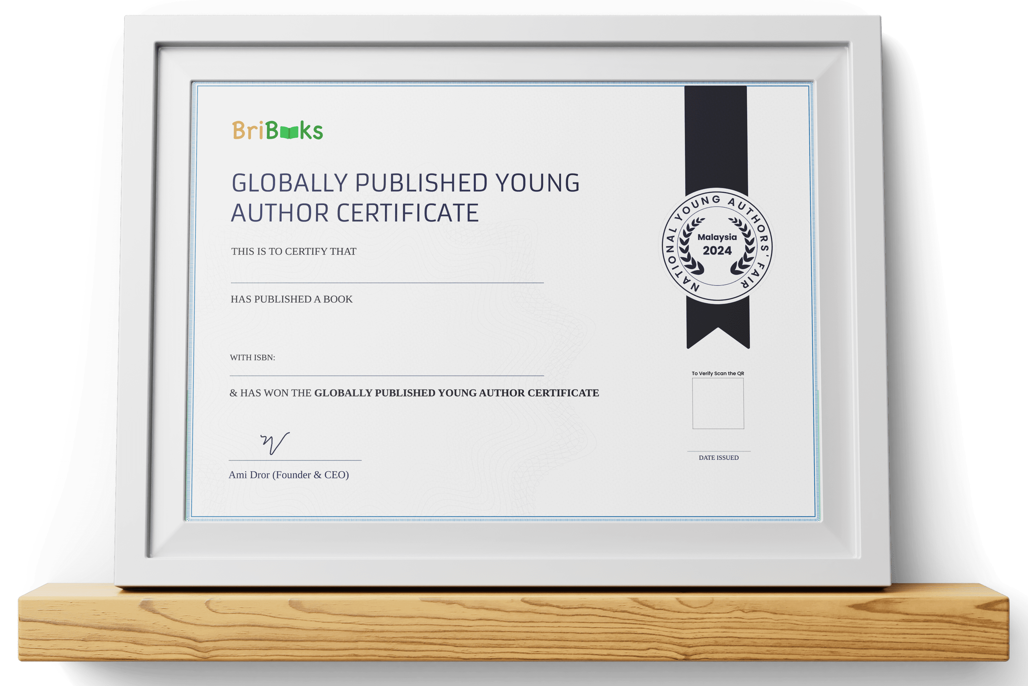 Globally Published Young Author Certificate & Amazon Global Listing