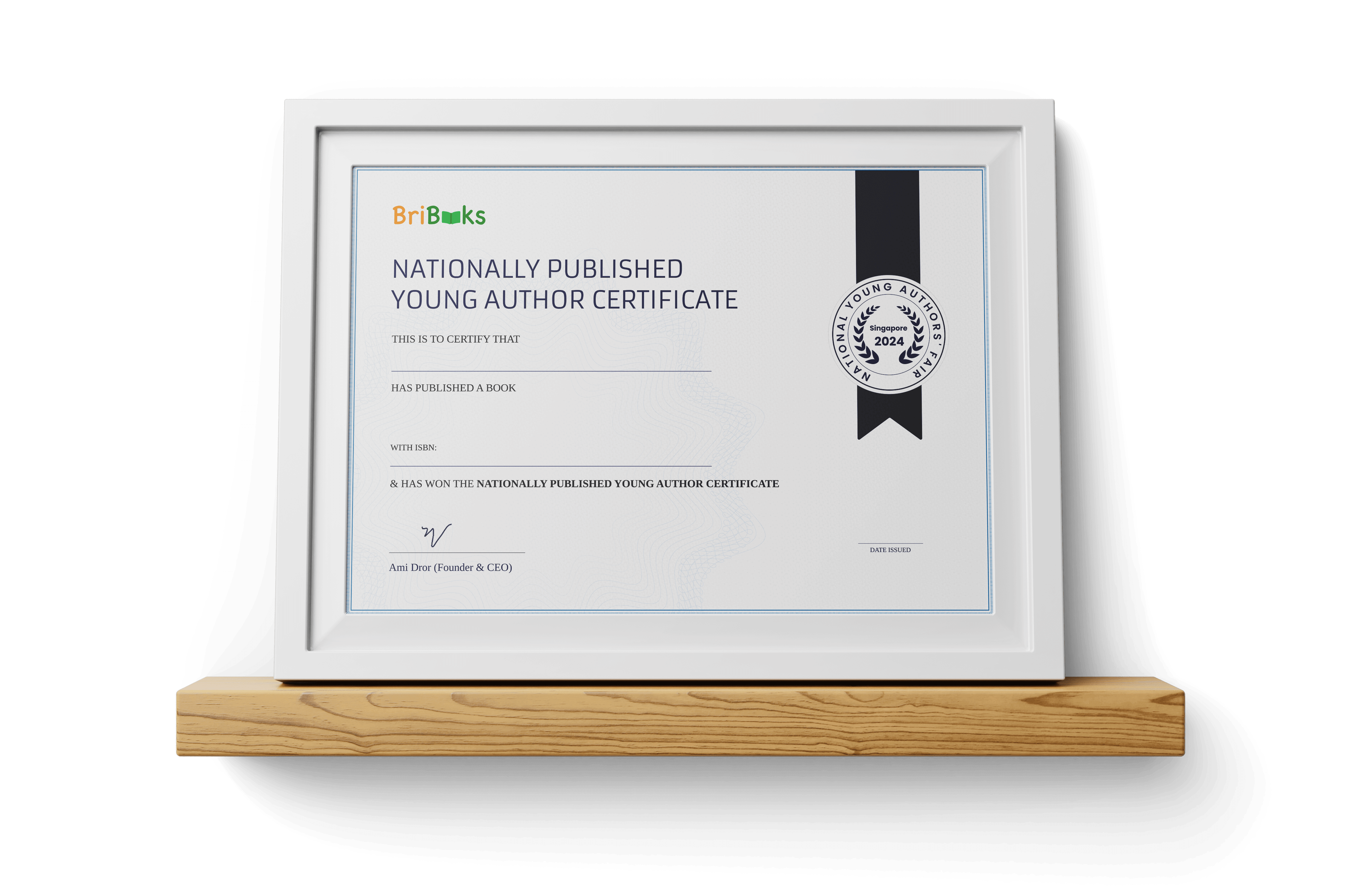 Nationally Published Young Author Certificate & ISBN Issued